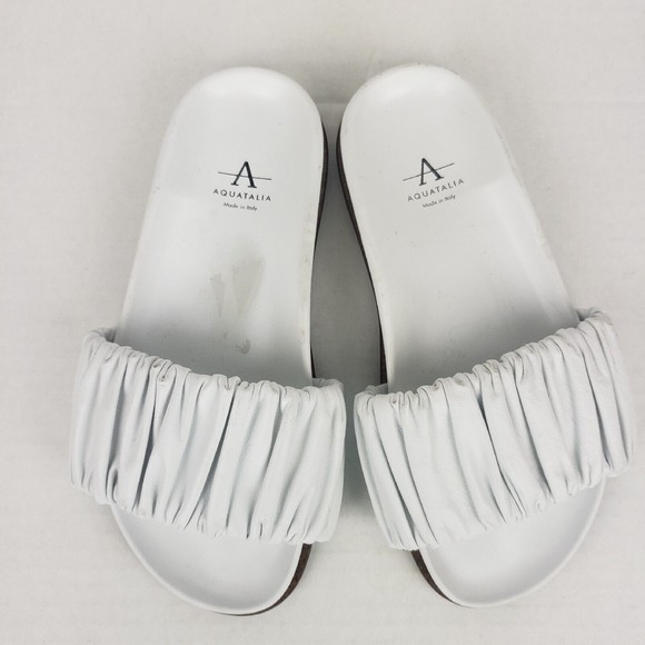 AQUATALIA Womens White Ruched Iva Round Toe Slip On Leather Slide Sandals 5.5 - Picture 3 of 11